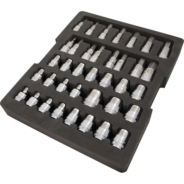 Tools 1/2" Drive 38 Piece Chrome Socket Set With Foam Tool Organizer